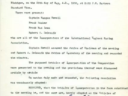 Minutes - Minutes of the First Meeting of the Incorporators 
of the International Tugboat Racing Association