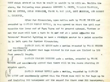 Minutes - Minutes of the Rules Committee Held at the Home of
Captain Earl McQueen at Amherstburg, Ontario, Monday, January 29, 1951