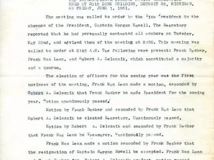 Minutes - Minutes of the First Annual Meeting of the International Tugboat Racing Association Held at 2015 Dime Building, Detroit 26, Michigan, on Friday, June 1, 1951