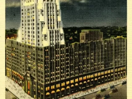 Postcard - Fisher Building by Illumination, Detroit, Mich.