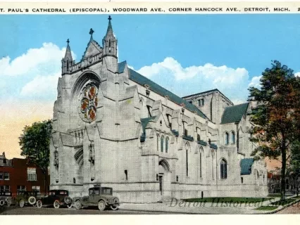 Postcard - St. Paul's Cathedral (Episcopal), Woodward Ave., Corner Hancock Ave., Detroit, Mich.