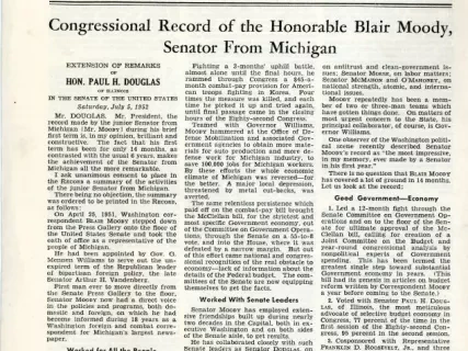 Proceedings - Congressional Record of the Honorable Blair Moody, Senator from Michigan