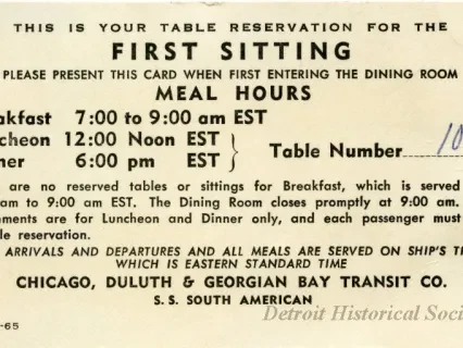 Card, Meal - First Sitting