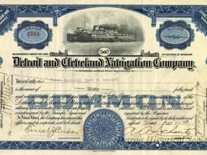 Certificate, Stock - Detroit and Cleveland Navigation Company