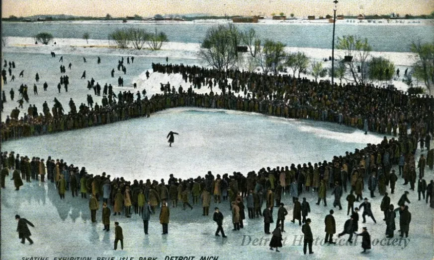 Postcard - Skating Exhibition, Belle Isle Park, Detroit, Mich.