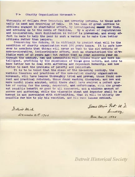 Letter - Detroit Association of Charities