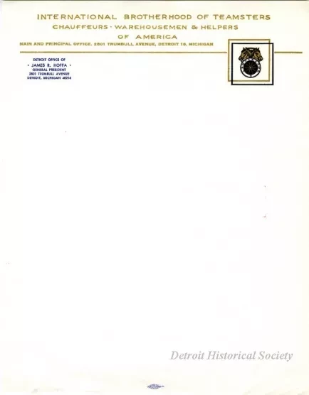 Paper, Letterhead - International Brotherhood of Teamsters
Chauffeurs, Warehousemen & Helpers of America