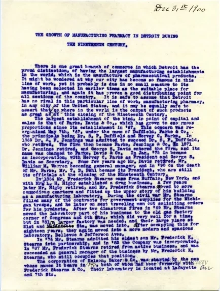 Letter - The Growth of Manufacturing in Detroit During the Nineteenth Century.