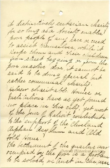 Letter - Hebrew Homes and Charities in Detroit