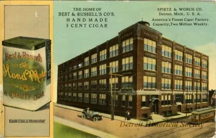 Postcard - Spietz & Worch Co. Detroit, Mich., U.S.A.
America's Finest Cigar Factory. Capacity Two Million Weekly.
