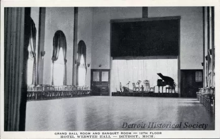 Postcard - Grand Ball Room and Banquet Room - 12th Floor. Hotel Webster Hall - Detroit, Mich.