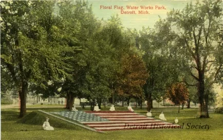 Postcard - Floral Flag, Water Works Park, Detroit, Mich.