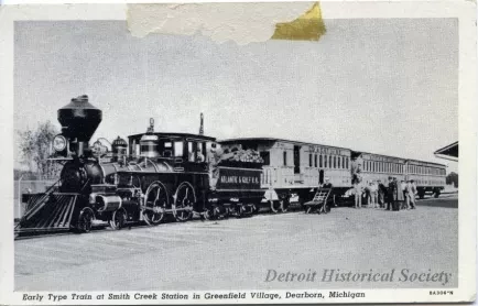 Postcard - Early Type Train at Smith Creek Station in Greenfield Village, Dearborn, Michigan