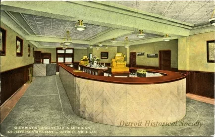 Postcard - Shumway's Longest Bar in Michigan,
1470 Jefferson Ave. East. - Detroit, Michigan.