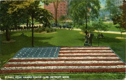 Postcard - Floral Flag, Grand Circus Park, Detroit, Mich.