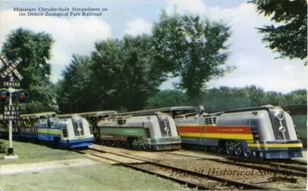 Postcard - Miniature Chrysler-built Streamliners on the Detroit Zoological Park Railroad