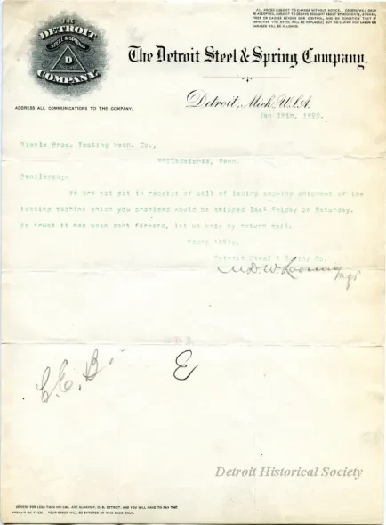 Letter - Detroit Steel & Spring Company