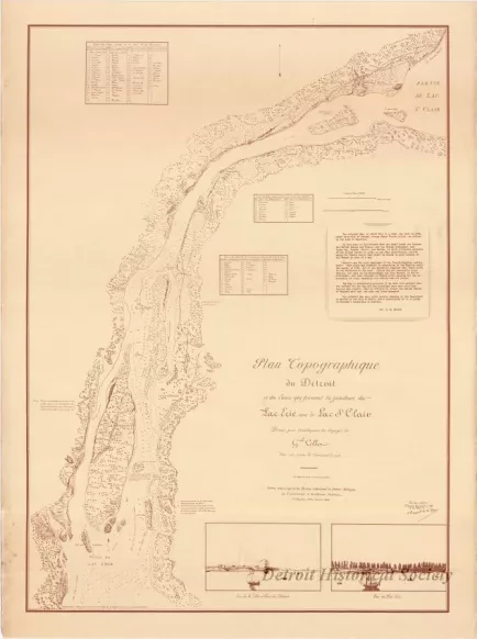 Map - Plan Topographique du Détroit et des eaux qui forment la jonction du
Lac Erié avec le Lac St. Clair 
[Topographic plan of Detroit and the waters which form the junction of 
Lake Erie with Lake St. Clair]