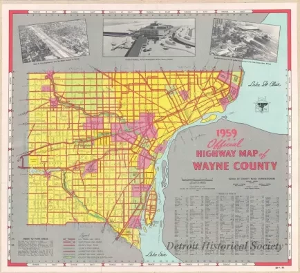 Map - 1959 Official Highway Map of Wayne County