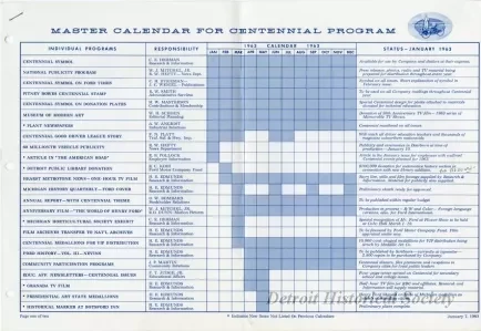 Schedule - Master Calendar for Centennial Program