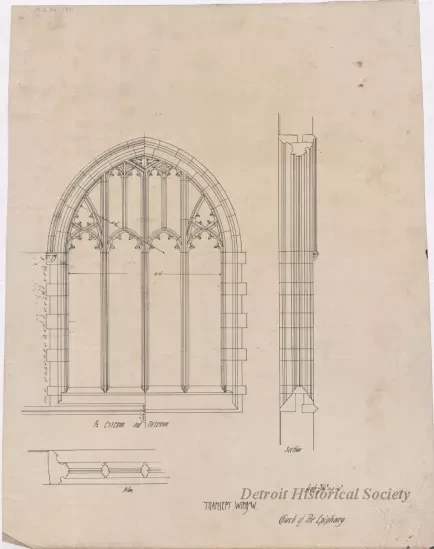Drawing, Architectural - Cross Section Through Nave and Aisles Showing Truss and Roofs,
Transept Window