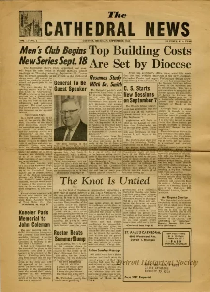 Newspaper - The Cathedral News, Vol. 11, No. 1, September 1958
