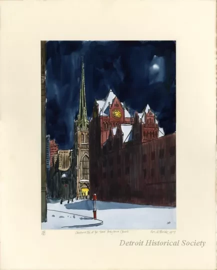 Lithograph - Christmas Eve at Fort Street Presbyterian Church