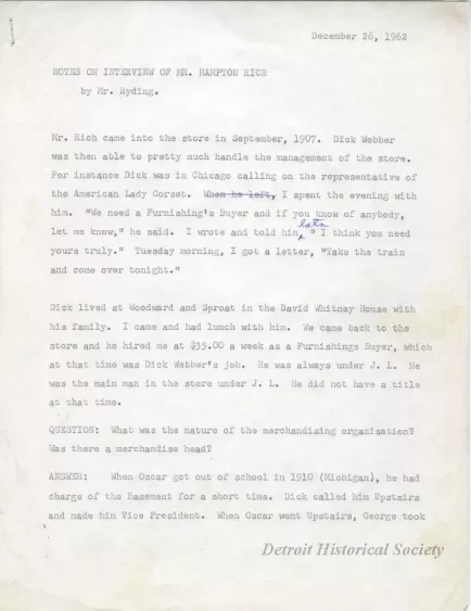 Transcript - Notes On Interview of Mr. Hampton Rich
