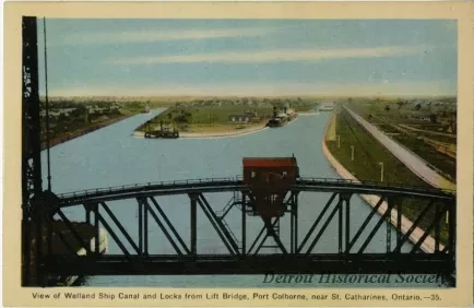 Postcard - View of Welland Ship Canal and Locks from Lift Bridge, Port Colborne, Near St. Catharines, Ontario.--35