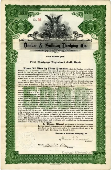 Bond - Dunbar & Sullivan Dredging Co. 
First Mortgage Registered Gold Bond