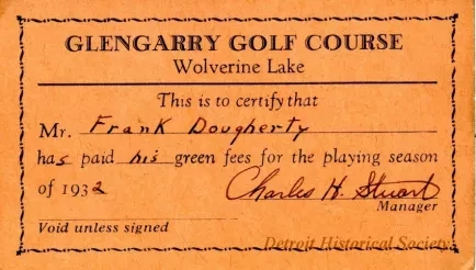 Card, Membership - Glengarry Golf Course