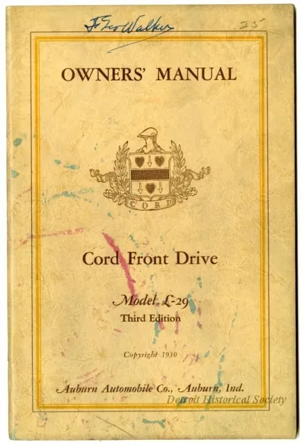 Booklet - Owner's Manual Cord Front Drive Model L-29 Third Edition