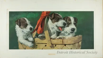 Sign, Advertising - Three Puppies in a Basket