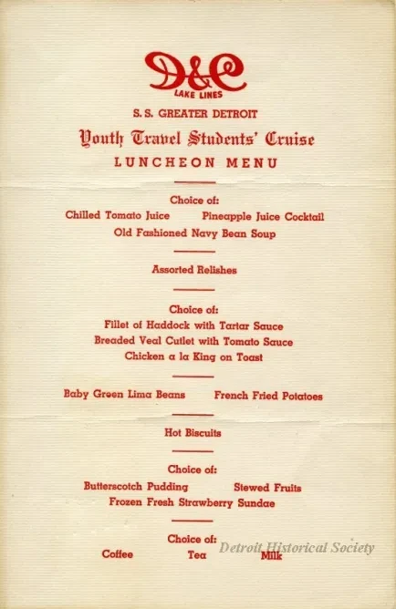 Menu - D&C Lake Lines
S.S. GREATER DETROIT