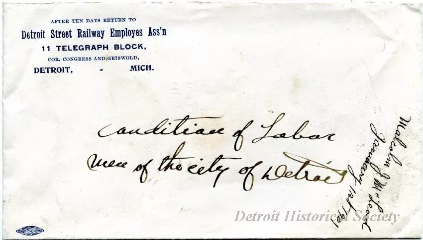 Envelope - Condition of Labor Men in the City of Detroit