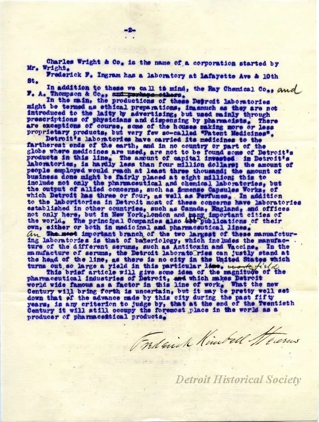 Letter - The Growth of Manufacturing in Detroit During the Nineteenth Century.