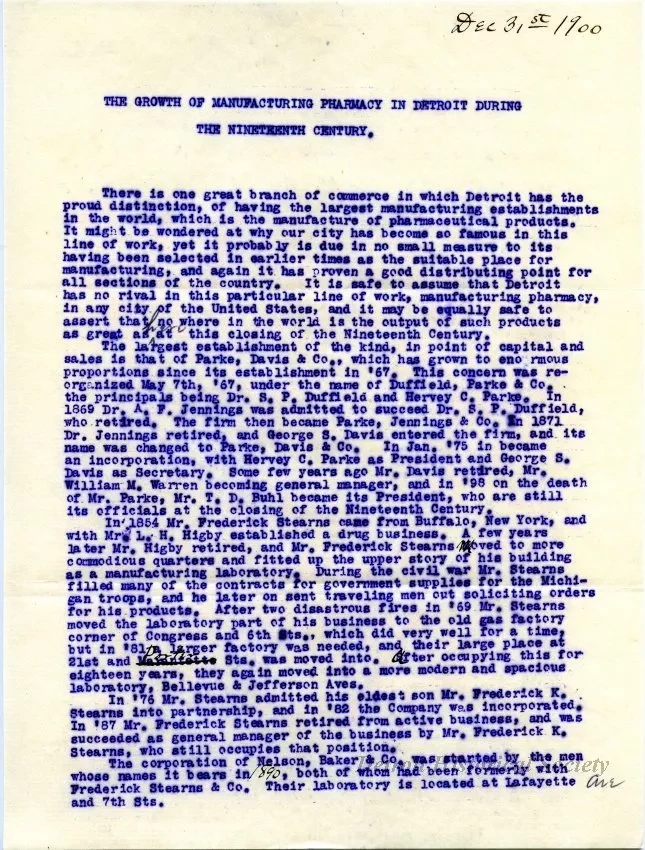Letter - The Growth of Manufacturing in Detroit During the Nineteenth Century.