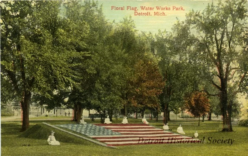 Postcard - Floral Flag, Water Works Park, Detroit, Mich.