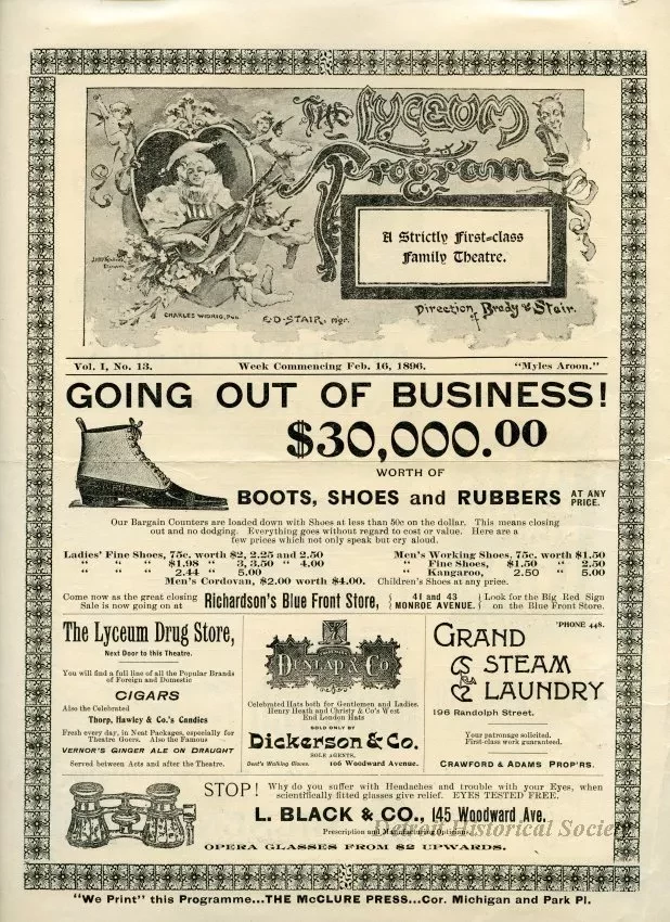 Program, Theater - The Lyceum Program, Vol. I, No. 13, Week Commencing Feb. 16, 1896, "Myles Aroon"