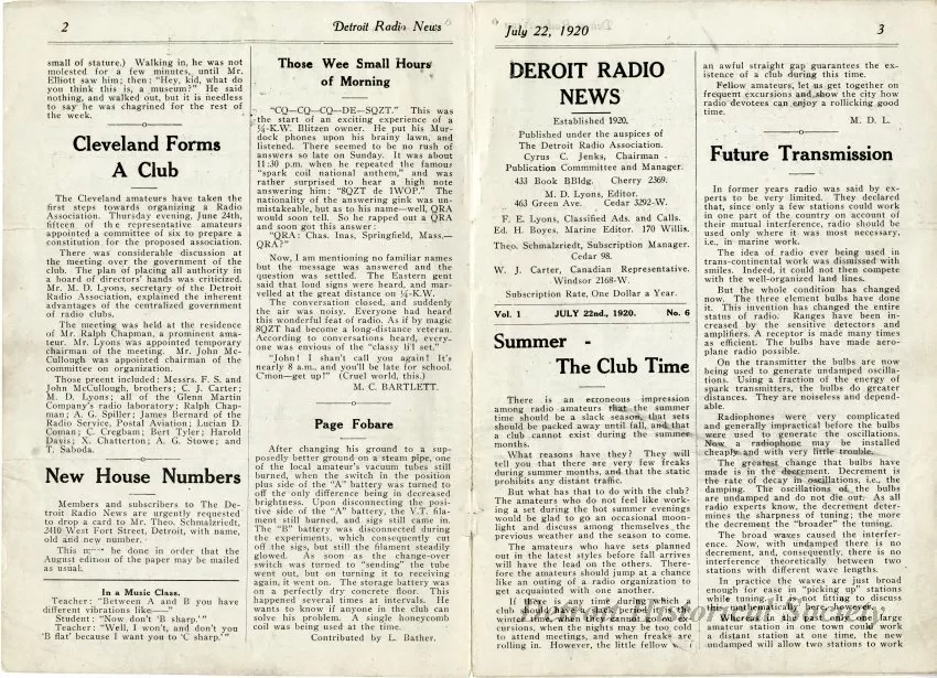 Newsletter - Detroit Radio News, Vol. 1, No. 6