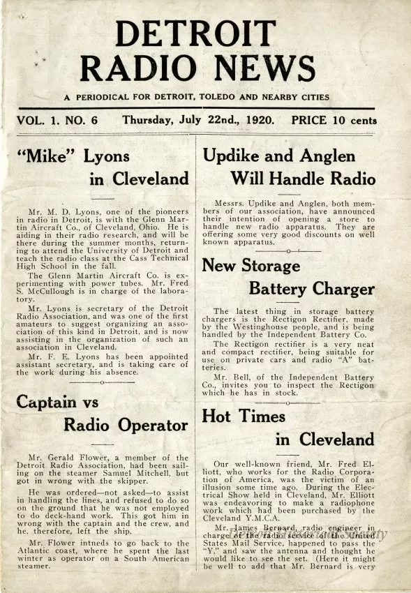 Newsletter - Detroit Radio News, Vol. 1, No. 6