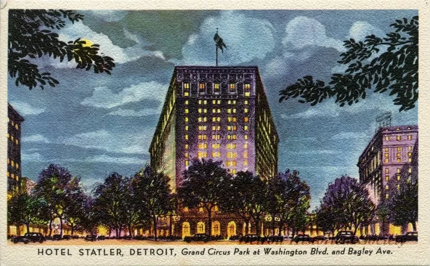 Postcard - Hotel Statler, Detroit, Grand Circus Park at Washington Blvd. and Bagley Ave.