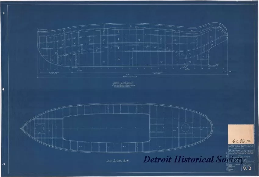 Blueprint - 40 Foot Steel Work Launch,
Shell Expansion: Mn. Deck Plating