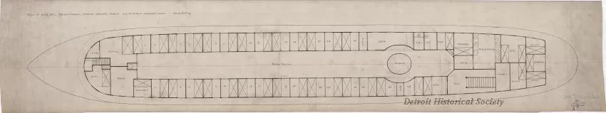 Drawing, Technical - Plan of Spar Deck, F.&P.M. Steamers,
Showing Additional Capacity Due to 36 Feet 8 Inch Increased Length