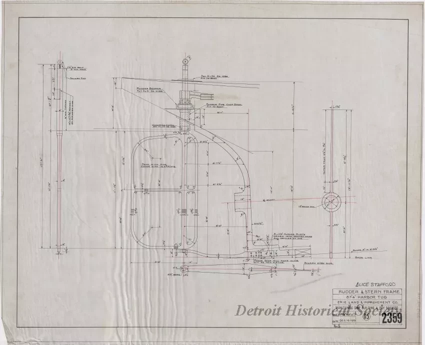 Drawing, Technical - Alice Stafford, Rudder & Stern Frame, 
87' 6" Harbor Tug, Erie Land & Improvement Co.