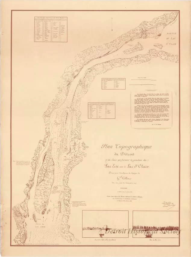 Map - Plan Topographique du Détroit et des eaux qui forment la jonction du
Lac Erié avec le Lac St. Clair 
[Topographic plan of Detroit and the waters which form the junction of 
Lake Erie with Lake St. Clair]