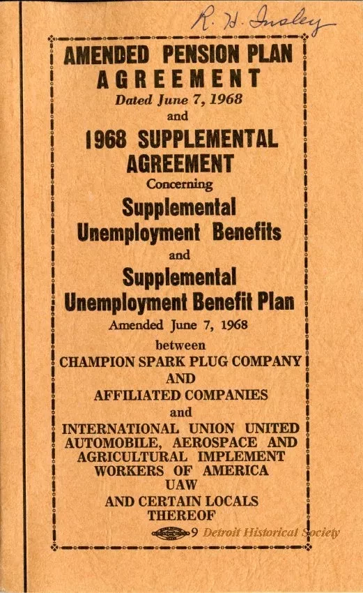 Agreement - Amended Pension Plan Agreement Dated June 7, 1968 and 1968 Supplemental Agreement Concerning Supplemental Unemployment Benefits and Supplemental Unemployment Benefit Plan Amended June 7, 1968 between Champion Spark Plug Company and Affiliated