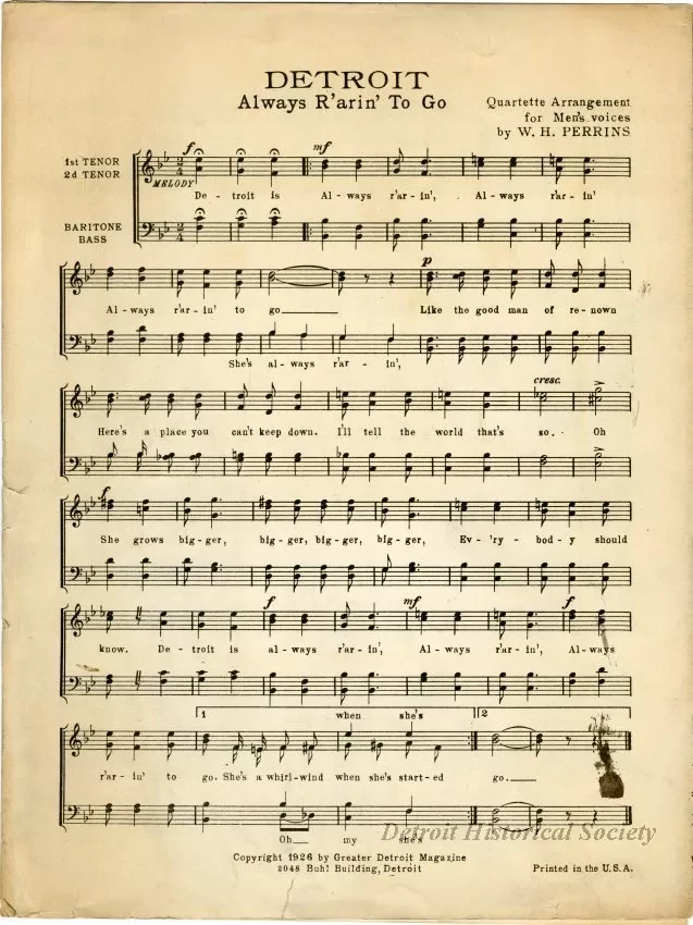 Music, Sheet - Detroit: Always R'arin' To Go
