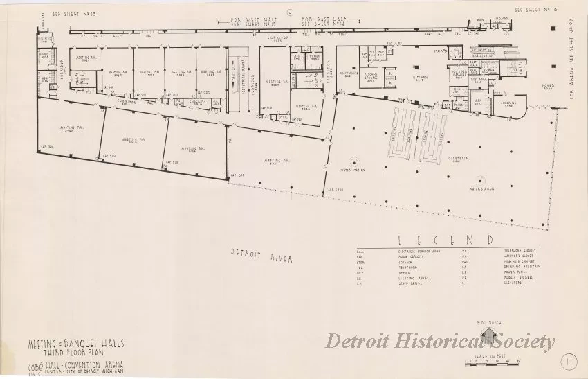 Drawing, Architectural - Meeting & Banquet Halls, 
Third Floor Plan, 
Cobo Hall - Convention Arena, 
Civic Center - City of Detroit, Michigan