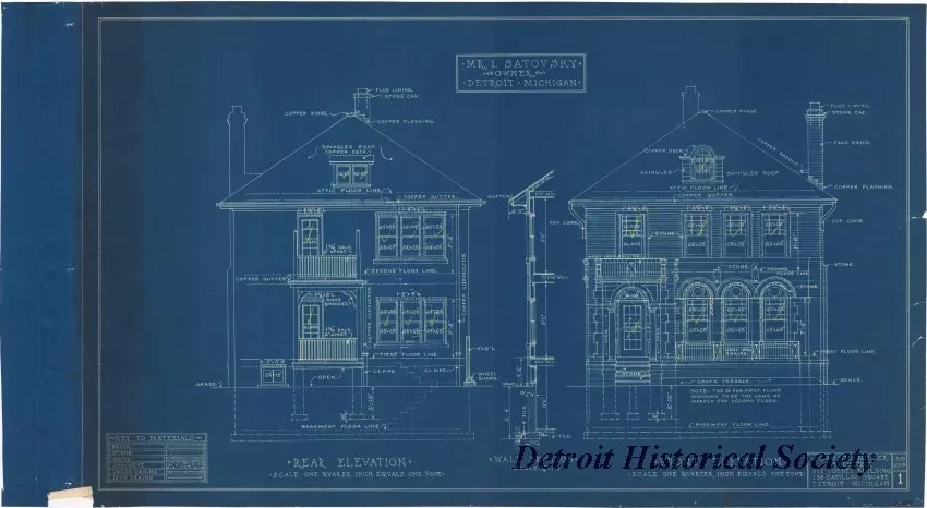 Blueprint - Rear Elevation [and] Front Elevation